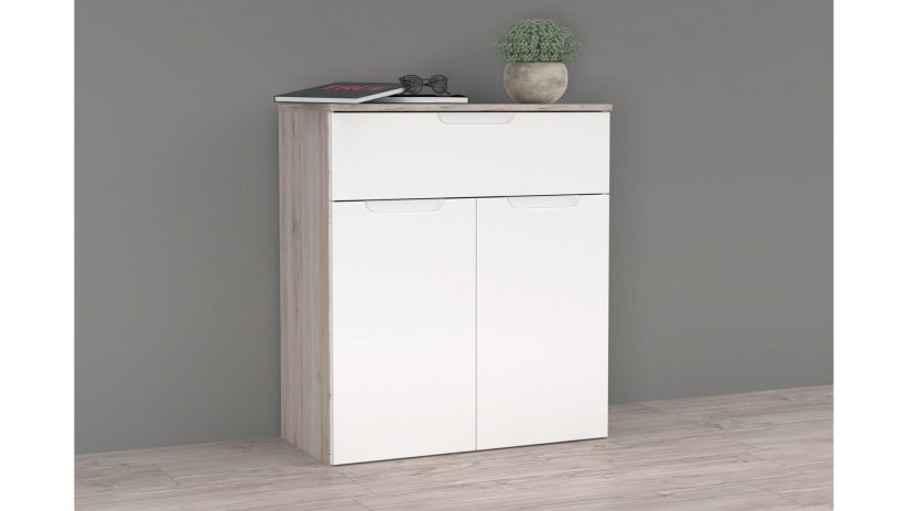 Скрин Морено пясъчен дъб с бяло гланц - изглед 1 - МебелМаг Скрин Морено пясъчен дъб с бяло гланц - изглед 1