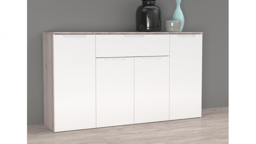 Скрин Морено пясъчен дъб с бяло гланц - изглед 1 - МебелМаг Скрин Морено пясъчен дъб с бяло гланц - изглед 1