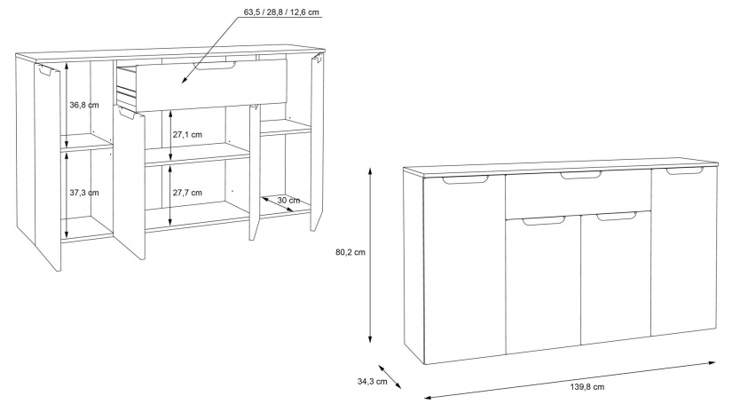Скрин Морено пясъчен дъб с бяло гланц - изглед 6 - МебелМаг Скрин Морено пясъчен дъб с бяло гланц - изглед 6