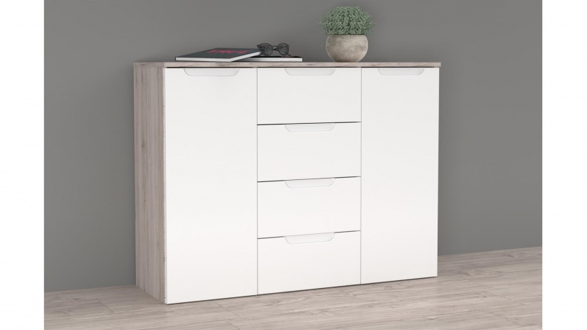 Скрин Морено пясъчен дъб с бяло гланц - изглед 1 - МебелМаг Скрин Морено пясъчен дъб с бяло гланц - изглед 1