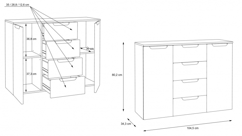 Скрин Морено пясъчен дъб с бяло гланц - изглед 6 - МебелМаг Скрин Морено пясъчен дъб с бяло гланц - изглед 6
