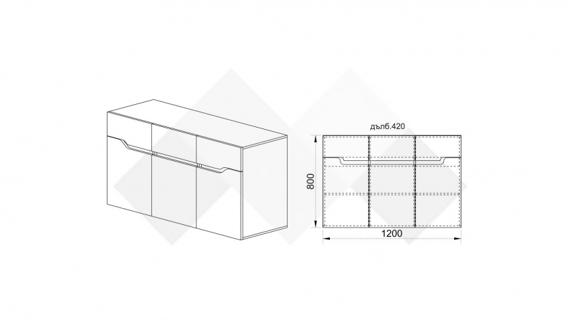 Скрин Ница бяло гладко с бяло гланц - изглед 2 - МебелМаг Скрин Ница бяло гладко с бяло гланц - изглед 2