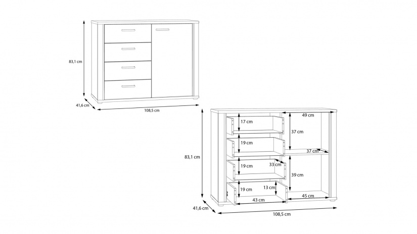 Скрин Дейлос дъб валенсия с крем - изглед 6 - МебелМаг Скрин Дейлос дъб валенсия с крем - изглед 6