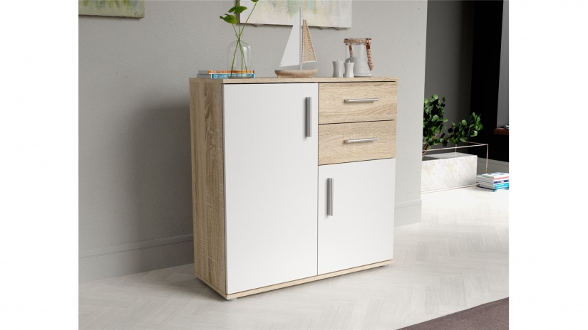 Скрин Иколи дъб сонома с бяло - изглед 1 - МебелМаг Скрин Иколи дъб сонома с бяло - изглед 1