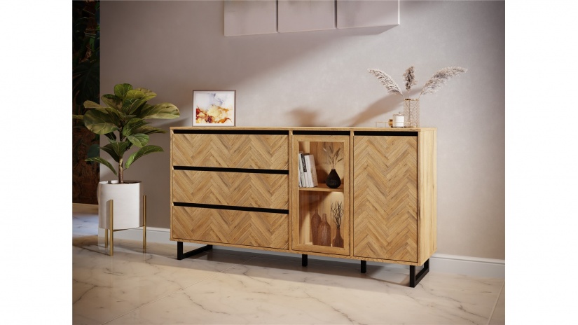 Скрин Никодис дъб натурал с черен мат и житен дъб - изглед 1 - МебелМаг Скрин Никодис дъб натурал с черен мат и житен дъб - изглед 1