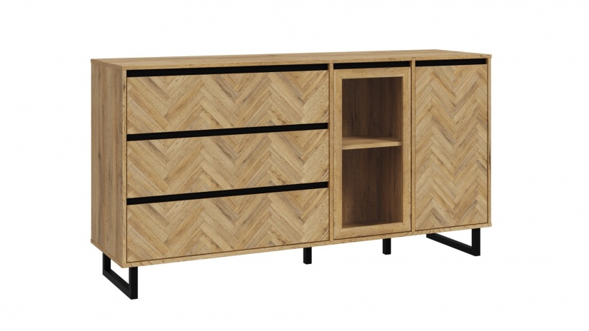 Скрин Никодис дъб натурал с черен мат и житен дъб - изглед 2 - МебелМаг Скрин Никодис дъб натурал с черен мат и житен дъб - изглед 2