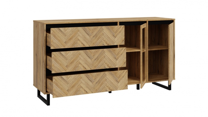 Скрин Никодис дъб натурал с черен мат и житен дъб - изглед 3 - МебелМаг Скрин Никодис дъб натурал с черен мат и житен дъб - изглед 3