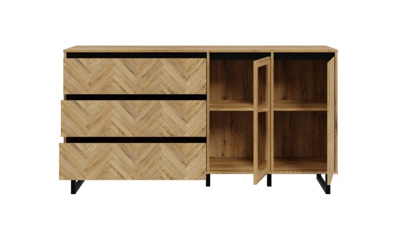 Скрин Никодис дъб натурал с черен мат и житен дъб - изглед 4 - МебелМаг Скрин Никодис дъб натурал с черен мат и житен дъб - изглед 4