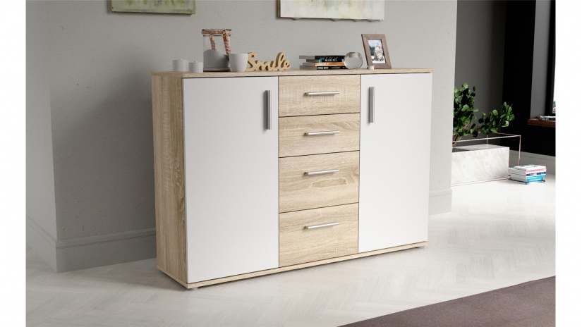 Скрин Иколи дъб сонома с бяло - изглед 1 - МебелМаг Скрин Иколи дъб сонома с бяло - изглед 1