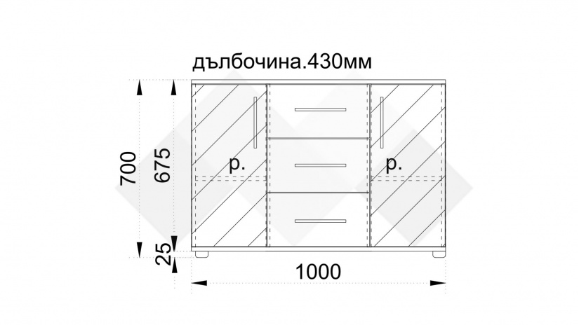 Скрин Ирина дъб суров с бяло фладер - изглед 3 - МебелМаг Скрин Ирина дъб суров с бяло фладер - изглед 3