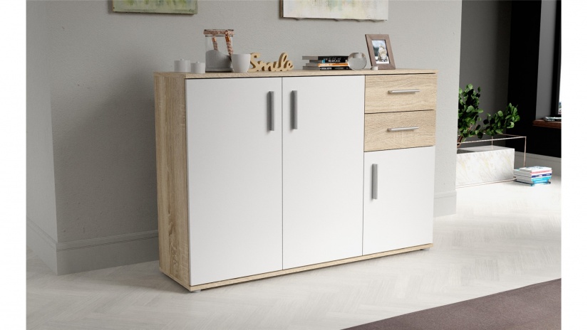 Скрин Иколи дъб сонома с бяло - изглед 1 - МебелМаг Скрин Иколи дъб сонома с бяло - изглед 1