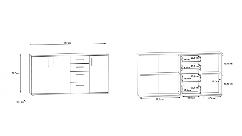 Скрин Иколи дъб сонома с бяло - изглед 6 - МебелМаг Скрин Иколи дъб сонома с бяло - изглед 6