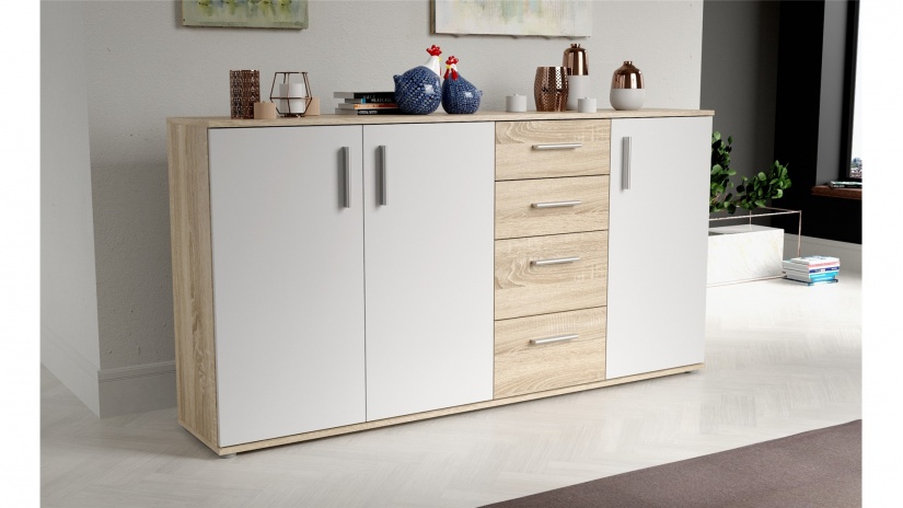 Скрин Иколи дъб сонома с бяло - изглед 1 - МебелМаг Скрин Иколи дъб сонома с бяло - изглед 1