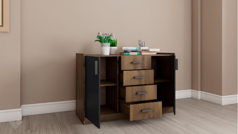 Скрин Хироу дъб вотан с черно шагре - изглед 2 - МебелМаг Скрин Хироу дъб вотан с черно шагре - изглед 2