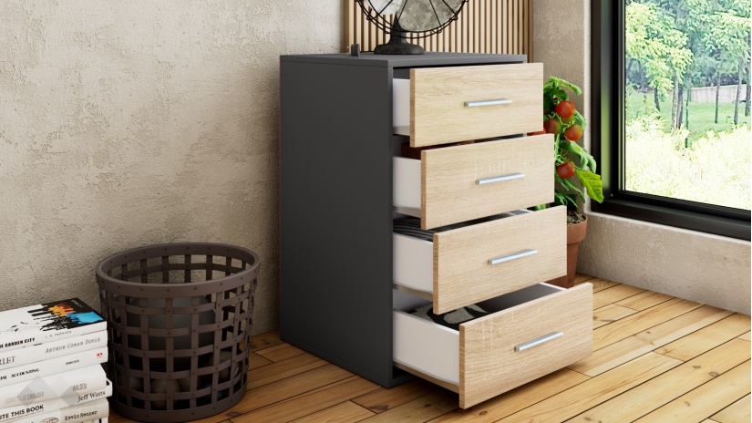 Скрин Жизел антрацит с дъб сонома - изглед 2 - МебелМаг Скрин Жизел антрацит с дъб сонома - изглед 2