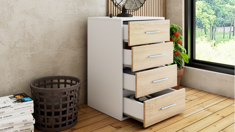 Скрин Жизел бяло гладко с дъб сонома - изглед 2