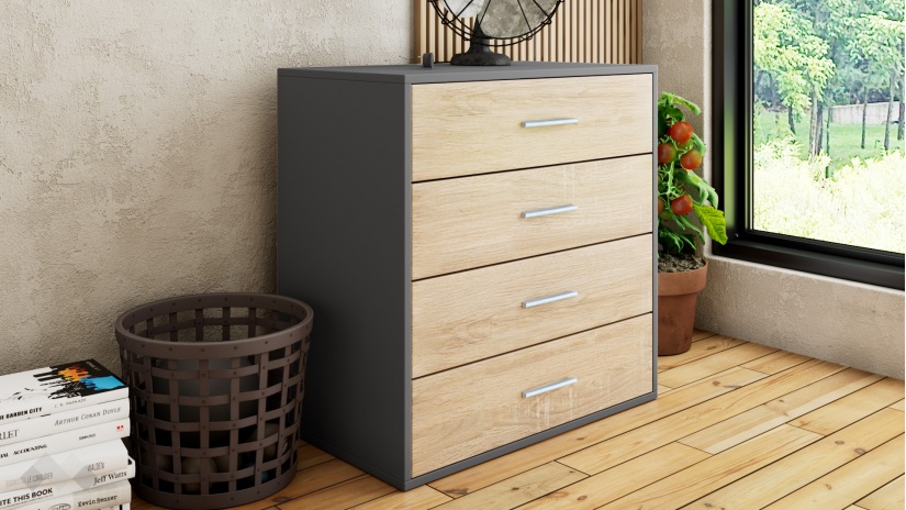 Скрин Жизел антрацит с дъб сонома - изглед 1 - МебелМаг Скрин Жизел антрацит с дъб сонома - изглед 1