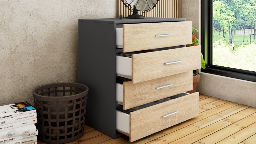 Скрин Жизел антрацит с дъб сонома - изглед 2 - МебелМаг Скрин Жизел антрацит с дъб сонома - изглед 2