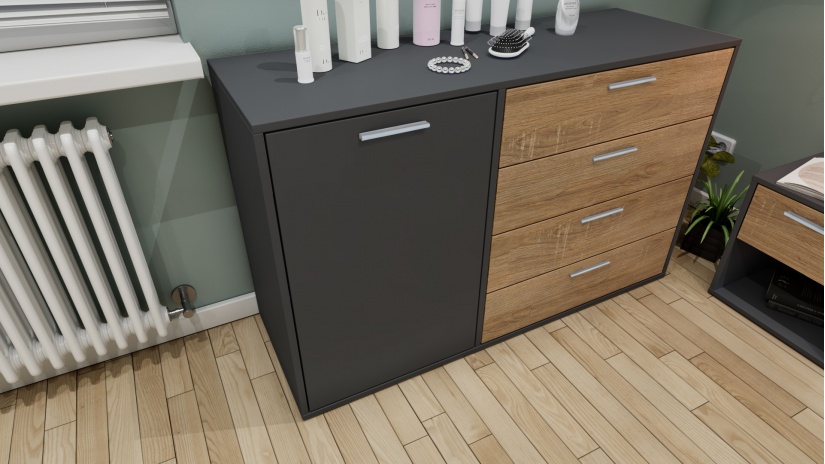 Скрин Жизел антрацит с дъб сонома - изглед 1 - МебелМаг Скрин Жизел антрацит с дъб сонома - изглед 1