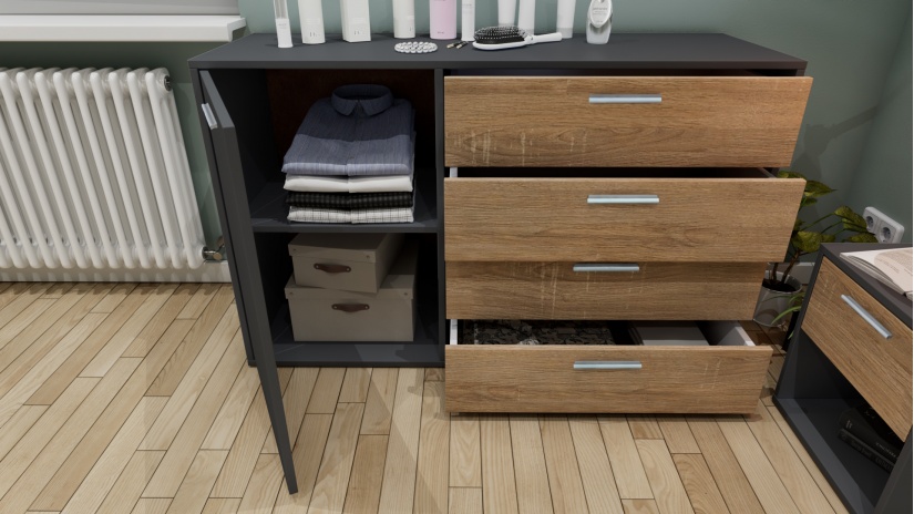 Скрин Жизел антрацит с дъб сонома - изглед 2 - МебелМаг Скрин Жизел антрацит с дъб сонома - изглед 2