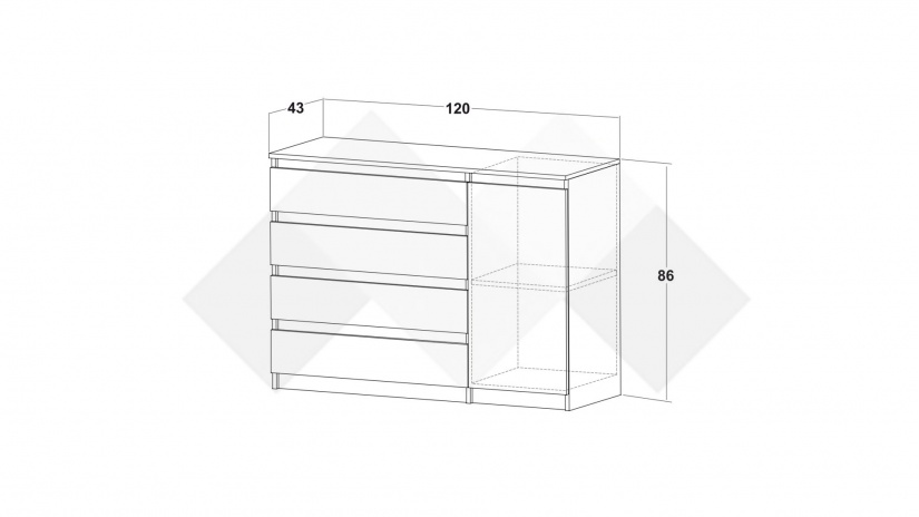 Скрин Борей дъб вотан светъл с антрацит - изглед 2 - МебелМаг Скрин Борей дъб вотан светъл с антрацит - изглед 2