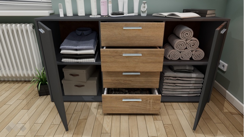 Скрин Жизел антрацит с дъб сонома - изглед 2 - МебелМаг Скрин Жизел антрацит с дъб сонома - изглед 2