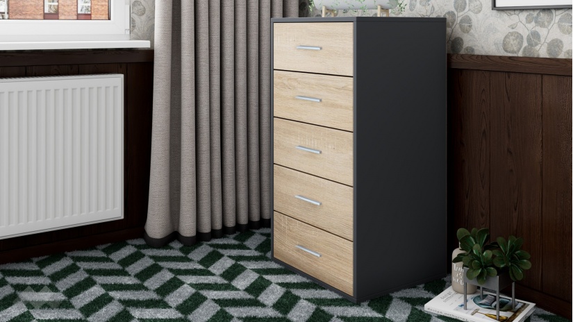 Скрин Жизел антрацит с дъб сонома - изглед 1 - МебелМаг Скрин Жизел антрацит с дъб сонома - изглед 1