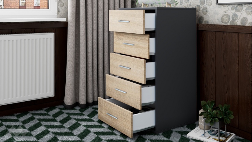 Скрин Жизел антрацит с дъб сонома - изглед 2 - МебелМаг Скрин Жизел антрацит с дъб сонома - изглед 2