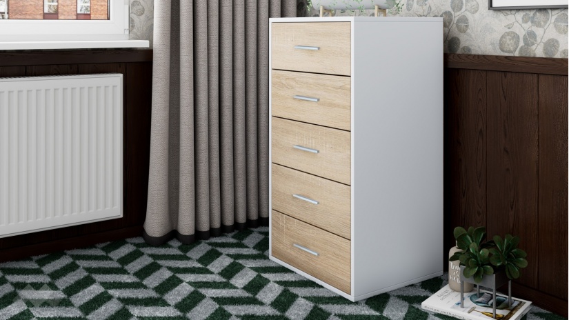 Скрин Жизел бяло гладко с дъб сонома - изглед 1