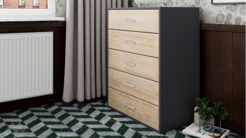 Скрин Жизел антрацит с дъб сонома - изглед 1 - МебелМаг Скрин Жизел антрацит с дъб сонома - изглед 1