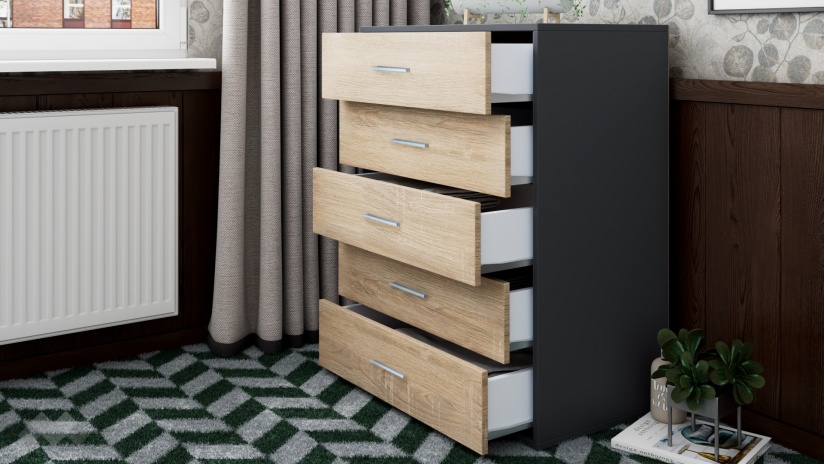 Скрин Жизел антрацит с дъб сонома - изглед 2 - МебелМаг Скрин Жизел антрацит с дъб сонома - изглед 2