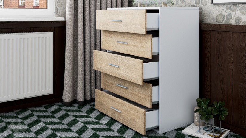 Скрин Жизел бяло гладко с дъб сонома - изглед 2