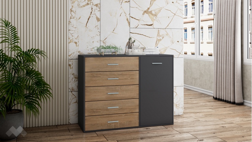 Скрин Жизел антрацит с дъб сонома - изглед 1 - МебелМаг Скрин Жизел антрацит с дъб сонома - изглед 1