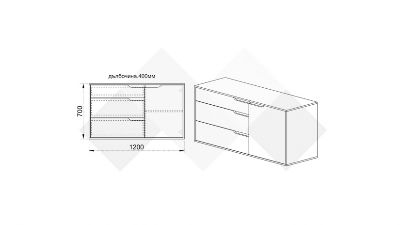Скрин Санта Мария дъб арвен с бяло гладко - изглед 2 - МебелМаг Скрин Санта Мария дъб арвен с бяло гладко - изглед 2