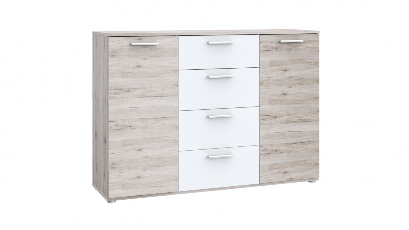 Скрин Валери пясъчен дъб с бяло - изглед 1 - МебелМаг Скрин Валери пясъчен дъб с бяло - изглед 1