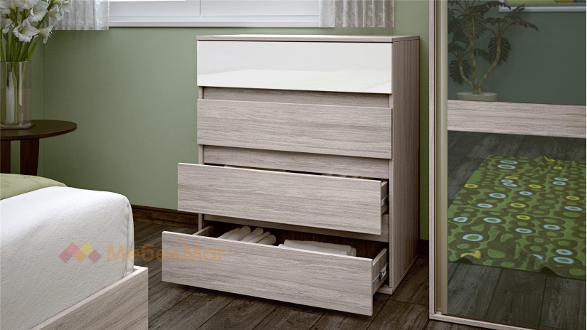 Спален комплект Алмонд с включен матрак Бонел 160/200 дъб ойстър с бял гланц - изглед 3 - МебелМаг Спален комплект Алмонд с включен матрак Бонел 160/200 дъб ойстър с бял гланц - изглед 3