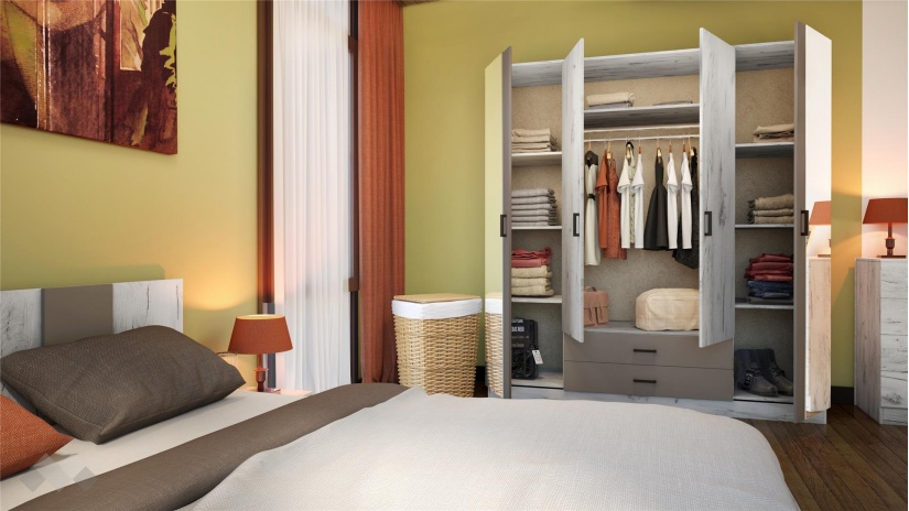 Спален комплект Анастасия с включен матрак Бонел 160/200 дъб крафт бял с базалт - изглед 3 - МебелМаг Спален комплект Анастасия с включен матрак Бонел 160/200 дъб крафт бял с базалт - изглед 3