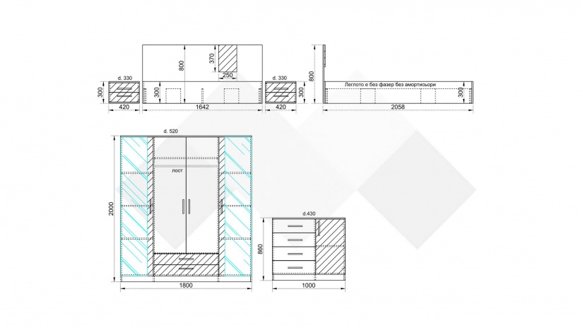 Спален комплект Анастасия с включен матрак Бонел 160/200 дъб крафт бял с базалт - изглед 5 - МебелМаг Спален комплект Анастасия с включен матрак Бонел 160/200 дъб крафт бял с базалт - изглед 5