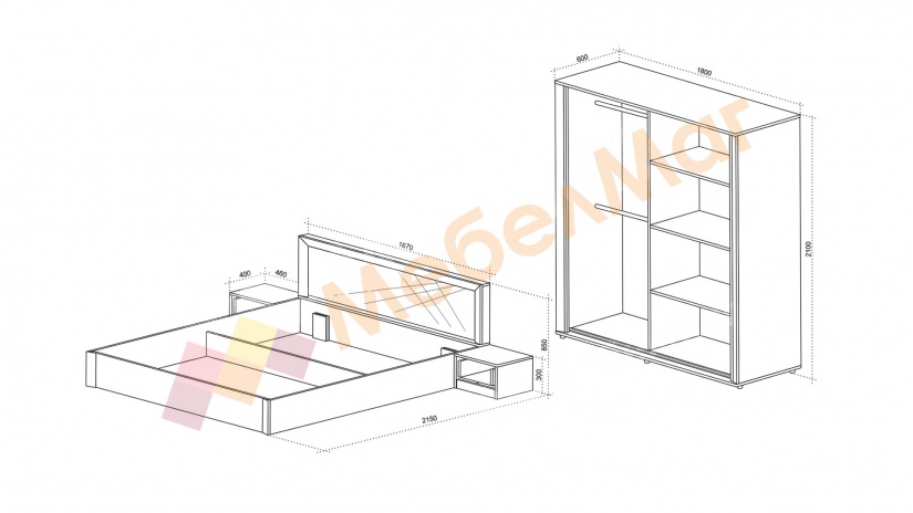 Спален комплект Арте черно и бяло шагре с бял гланц - изглед 2 - МебелМаг Спален комплект Арте черно и бяло шагре с бял гланц - изглед 2