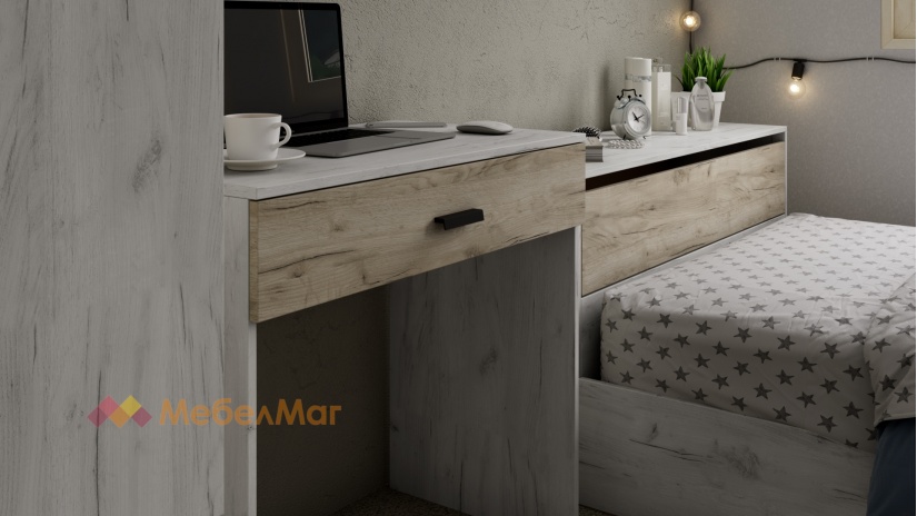 Спален комплект Джорджи с включен матрак Бонел 120/190 дъб крафт бял с дъб крафт сив - изглед 7 - МебелМаг Спален комплект Джорджи с включен матрак Бонел 120/190 дъб крафт бял с дъб крафт сив - изглед 7