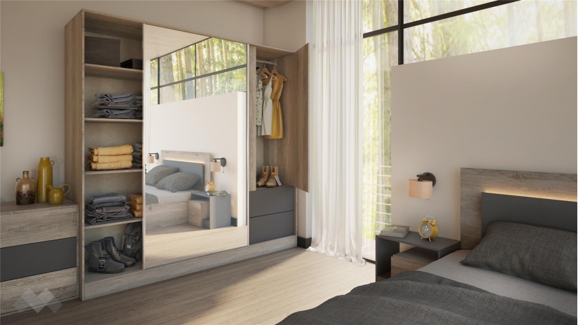 Спален комплект Елза с включен матрак Бонел 160/200 тъмна сонома с графит - изглед 3 - МебелМаг Спален комплект Елза с включен матрак Бонел 160/200 тъмна сонома с графит - изглед 3