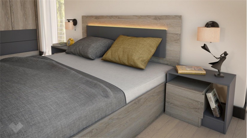 Спален комплект Елза с включен матрак Бонел 160/200 тъмна сонома с графит - изглед 2 - МебелМаг Спален комплект Елза с включен матрак Бонел 160/200 тъмна сонома с графит - изглед 2