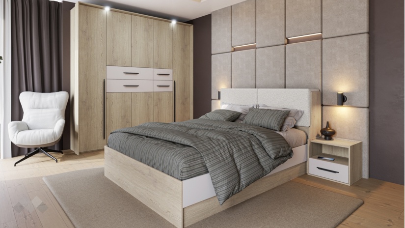 Спален комплект Емили с включен матрак Бонел 160/200 дъб кота кремона с кашмир - изглед 1