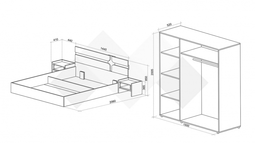 Спален комплект Енцо бял гланц с денвър - изглед 2 - МебелМаг Спален комплект Енцо бял гланц с денвър - изглед 2
