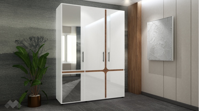 Спален комплект Енцо бял гланц с денвър - изглед 4 - МебелМаг Спален комплект Енцо бял гланц с денвър - изглед 4