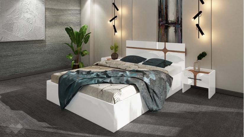 Спален комплект Енцо бял гланц с денвър - изглед 3 - МебелМаг Спален комплект Енцо бял гланц с денвър - изглед 3