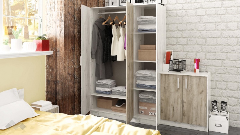 Спален комплект Ентърпрайс с включен матрак Бонел 160/200 дъб крафт бял с дъб крафт сив - изглед 4