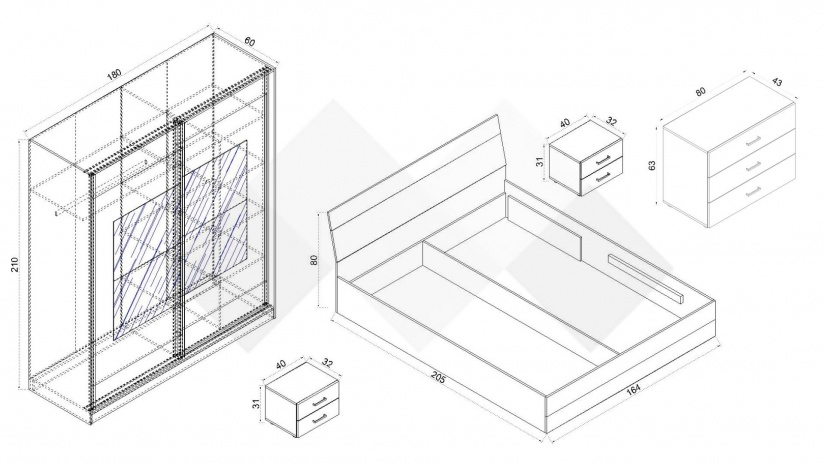 Спален комплект Ибиза с включен матрак Бонел 160/200 северен дъб с антрацит - изглед 9 - МебелМаг Спален комплект Ибиза с включен матрак Бонел 160/200 северен дъб с антрацит - изглед 9