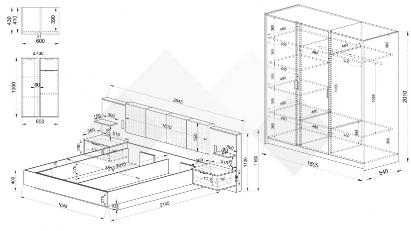 Спален комплект Кашмир К3 кашмир - изглед 2 - МебелМаг Спален комплект Кашмир К3 кашмир - изглед 2