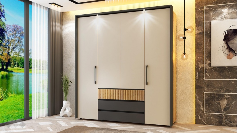 Спален комплект Кинг графит с дъб евок и кашмир - изглед 5 - МебелМаг Спален комплект Кинг графит с дъб евок и кашмир - изглед 5